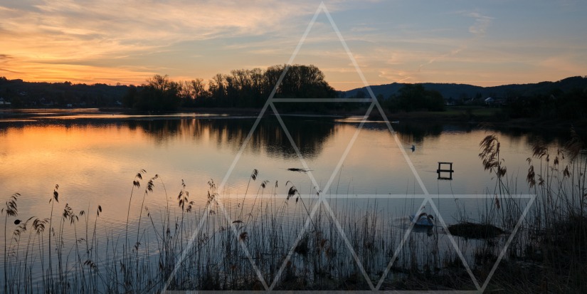 See und Schilf im Morgenrot